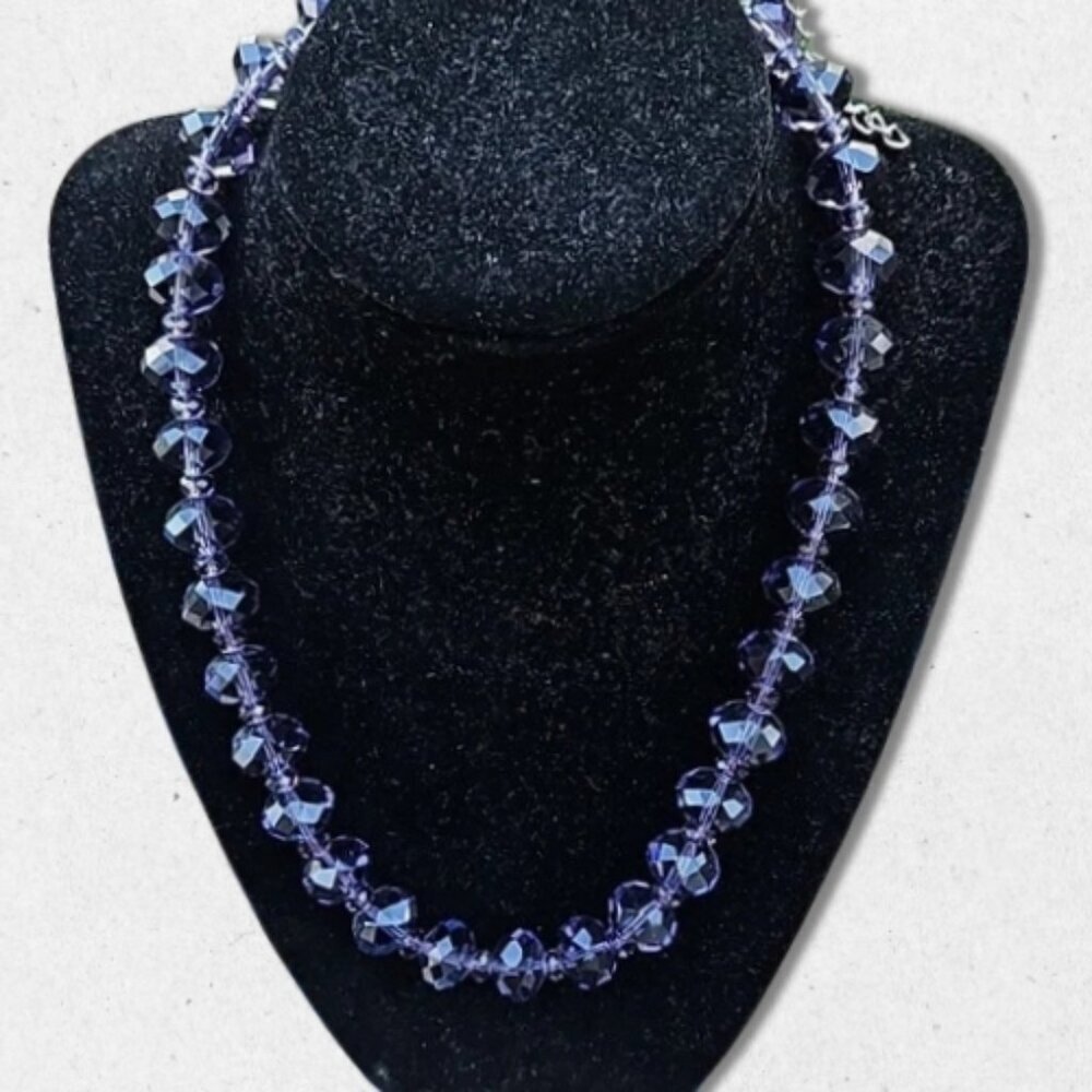 Glass Faceted Beaded Necklace Comfortable Length Lobster Clasp Purple Women's OS